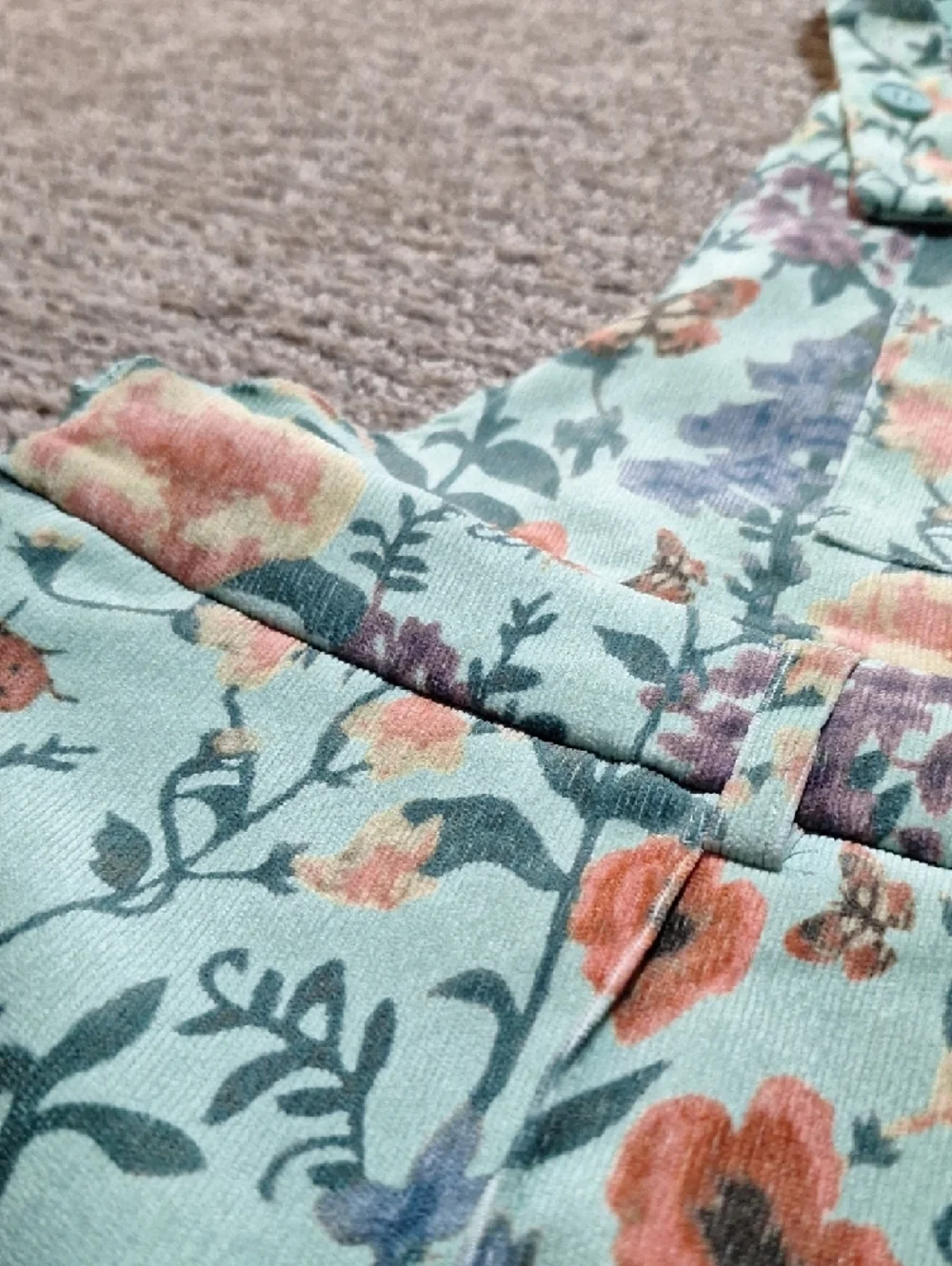 Cider Mint Floral Overalls with Orange Blooms - Picture 5 of 12
